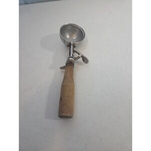 Vintage Mid Century Classic Peerless Wood Handle Ice Cream Scoop Utensil VGUC